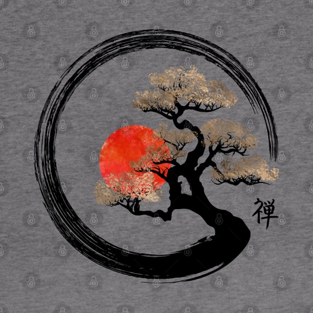 Enso Zen Circle and Bonsai Tree by Nartissima